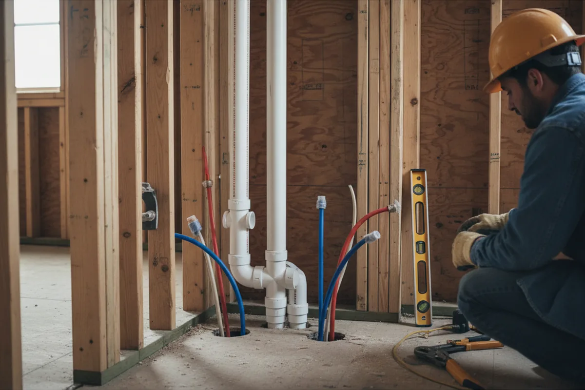 Drain and supply rough-in during Sump Pump Repair in Ryan